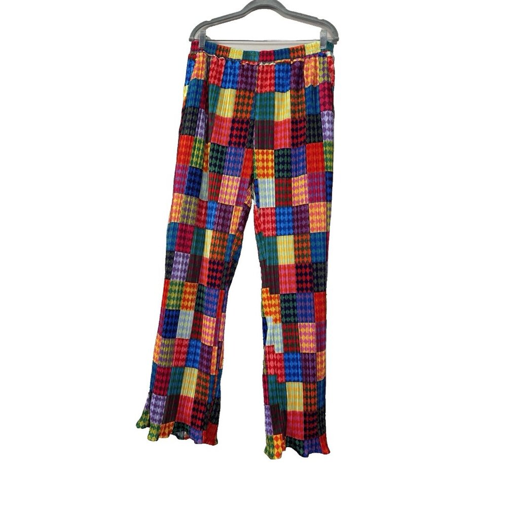 Dressed in LALA Plisse Multicolor Patchwork Print Pants XL